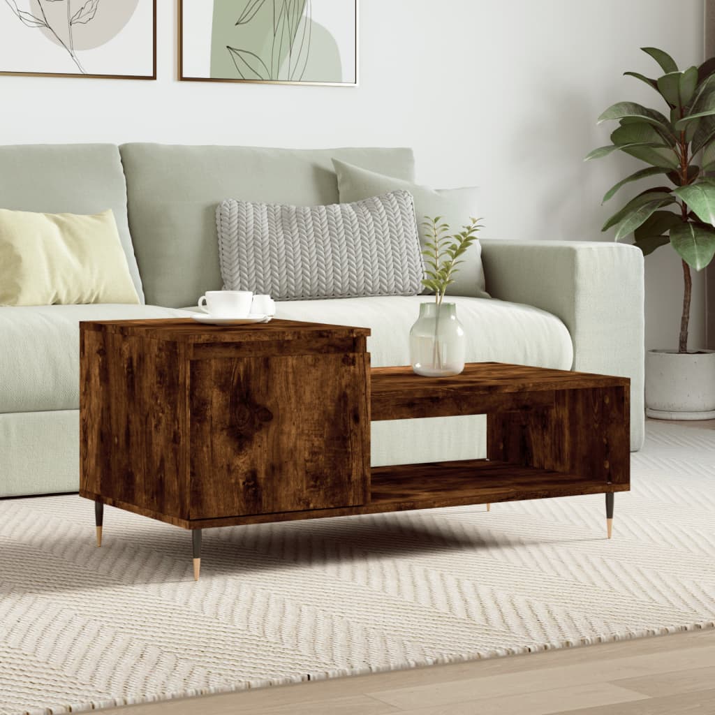 Salontafel 100x50x45 cm bewerkt hout gerookt eikenkleurig