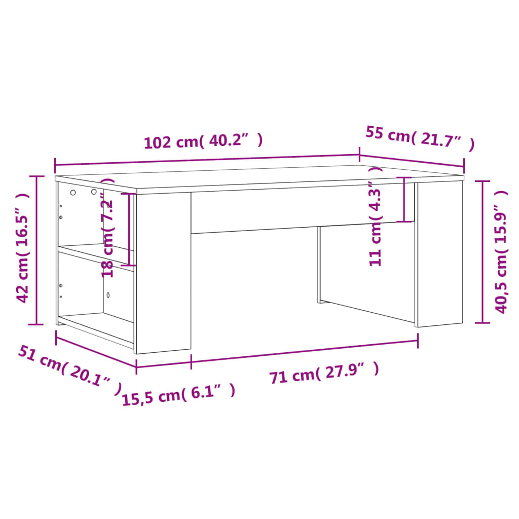 Couchtisch 102x50x45 cm verarbeitetes Holz schwarz