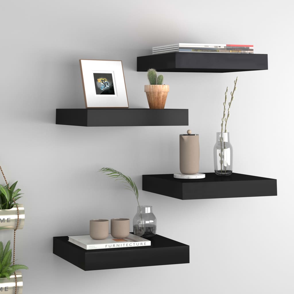 Wandregale schwebend 4 Stk. 23x23,5x3,8 cm MDF schwarz
