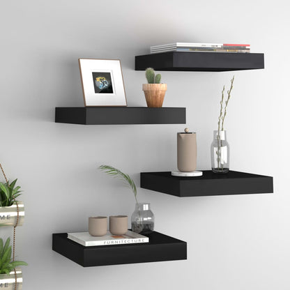 Wandregale schwebend 4 Stk. 23x23,5x3,8 cm MDF schwarz