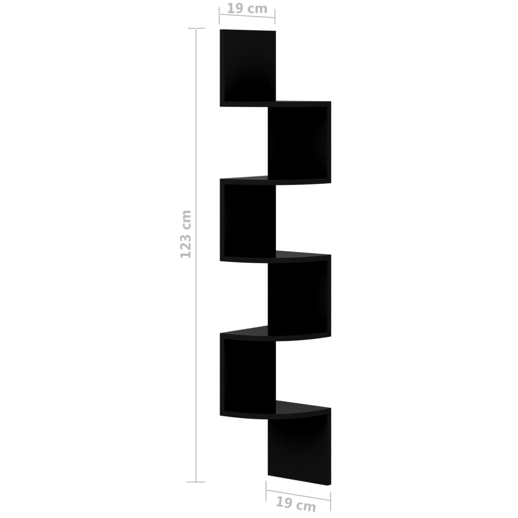 Eckwandregal 19x19x123 cm verarbeitetes Holz Hochglanz schwarz