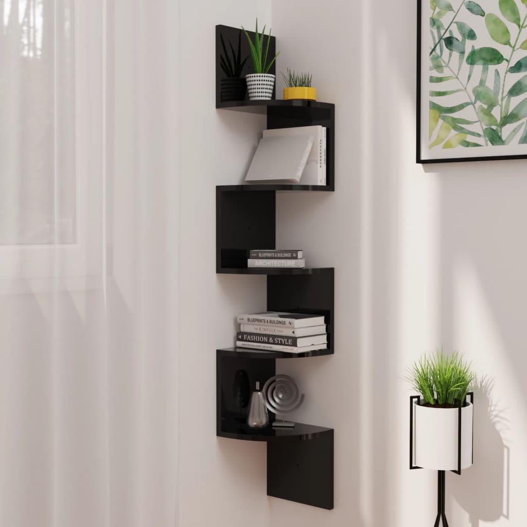Eckwandregal 19x19x123 cm verarbeitetes Holz Hochglanz schwarz