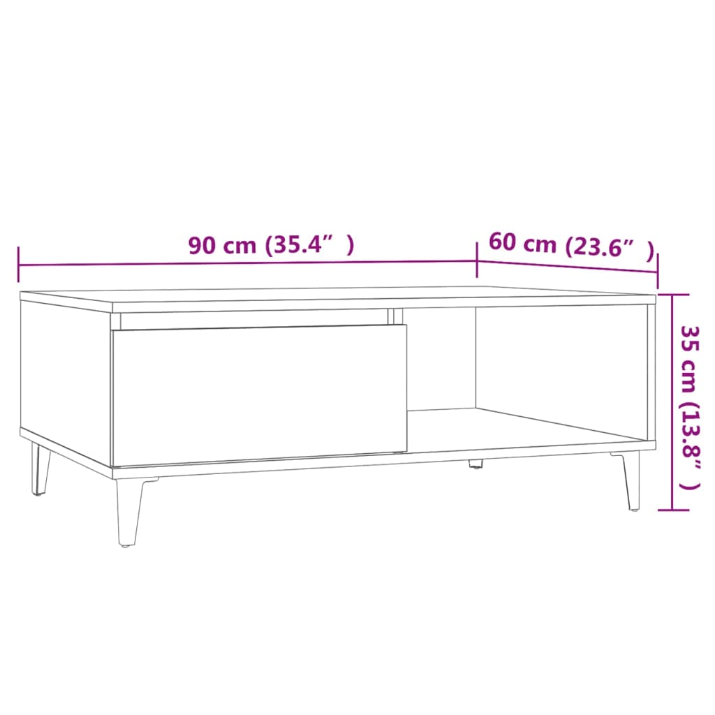 Couchtisch 90x60x35 cm verarbeitetes Holz Sonoma Eiche Farbe