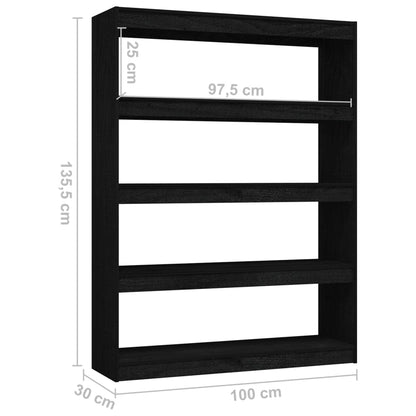 Bücherregal/Raumteiler 100x30x135,5 cm Kiefer Massivholz schwarz
