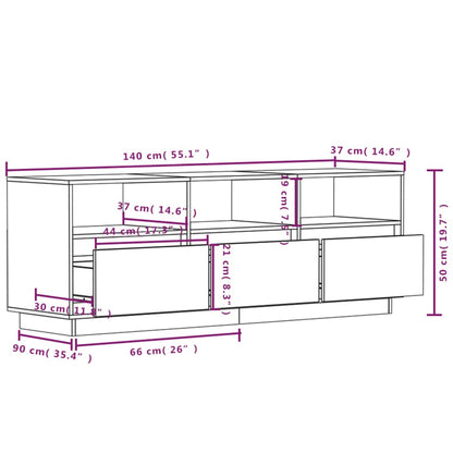 Tv-meubel 140x37x50 cm massief grenenhout wit