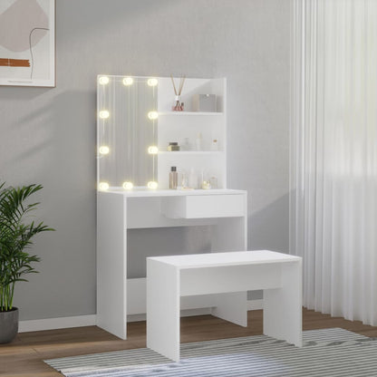Schminktisch-Set mit LEDs, verarbeitetes Holz, weiß