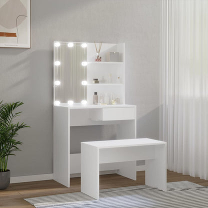 Schminktisch-Set mit LEDs, verarbeitetes Holz, weiß