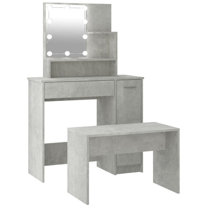 Schminktisch-Set mit LEDs, verarbeitetes Holz, betongrau