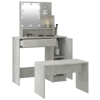 Schminktisch-Set mit LEDs, verarbeitetes Holz, betongrau