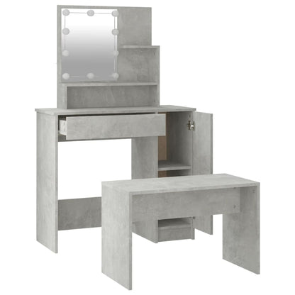 Schminktisch-Set mit LEDs, verarbeitetes Holz, betongrau