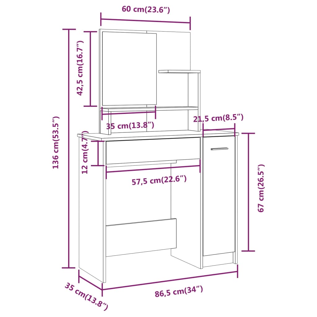 Schminktisch-Set 86,5x35x136 cm Betongrau