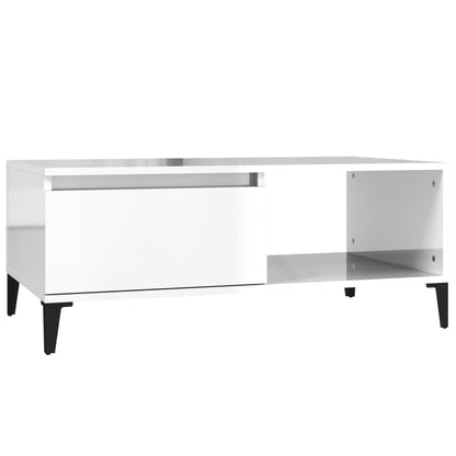 Couchtisch 90x50x36,5 cm verarbeitetes Holz Hochglanz weiß