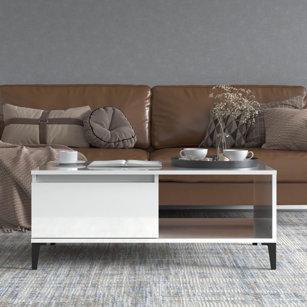 Couchtisch 90x50x36,5 cm verarbeitetes Holz Hochglanz weiß