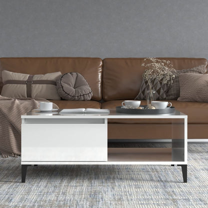 Couchtisch 90x50x36,5 cm verarbeitetes Holz Hochglanz weiß