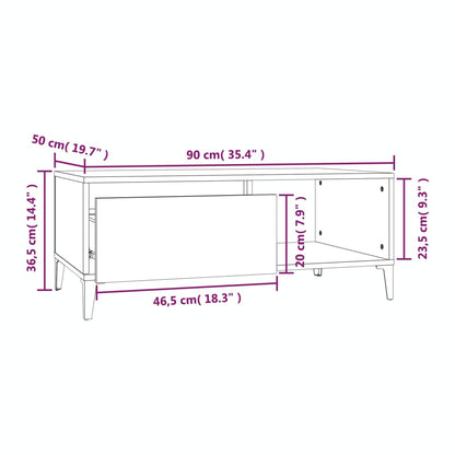 Couchtisch 90x50x36,5 cm verarbeitetes Holz Hochglanz weiß