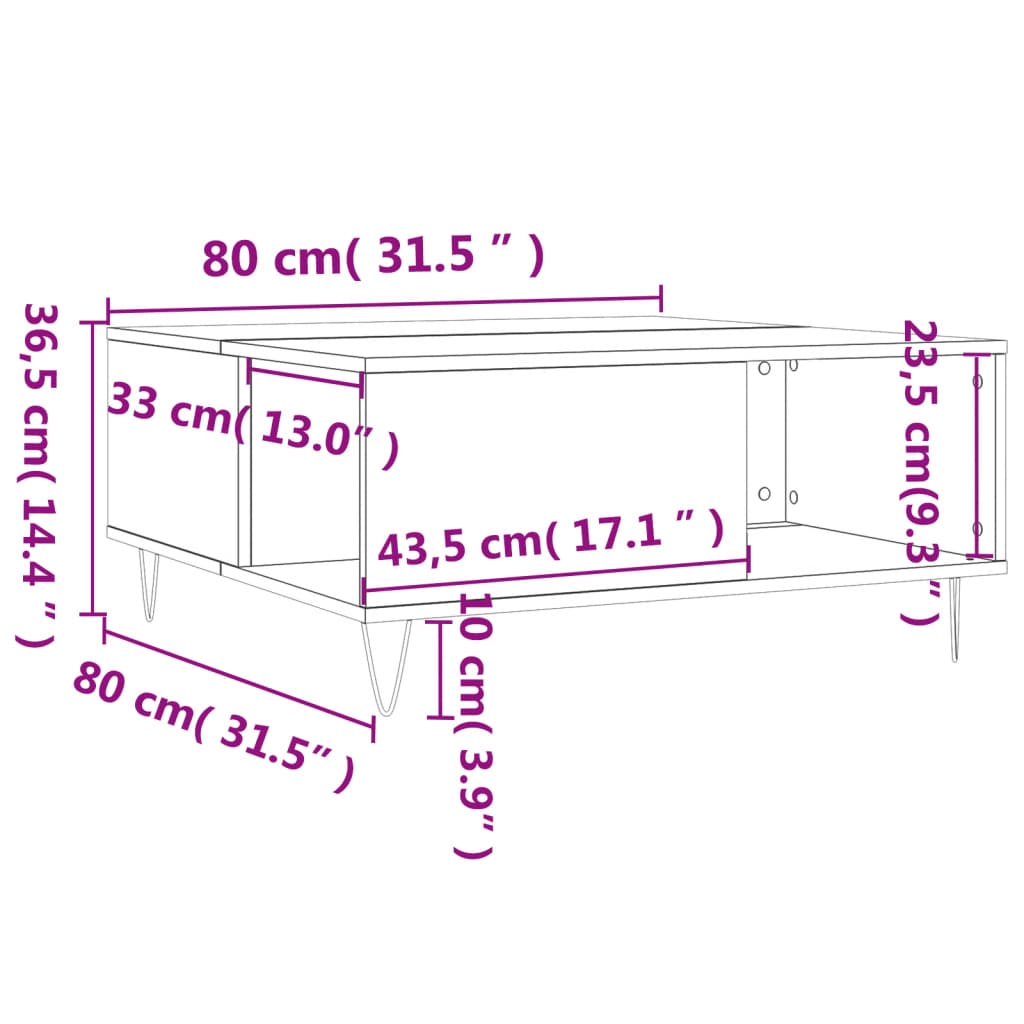 Couchtisch 80x80x36,5 cm verarbeitetes Holz braune Eichenfarbe