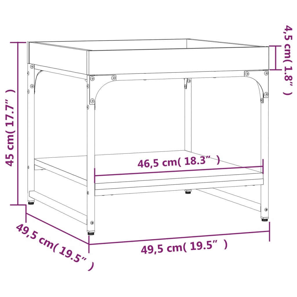 Couchtisch 49,5x49,5x45 cm verarbeitetes Holz braune Eichenfarbe