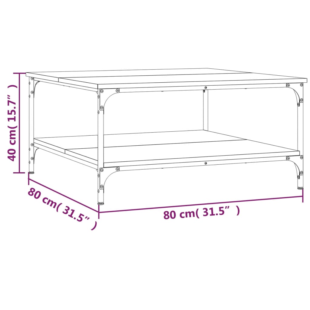 Couchtisch 80x80x40 cm verarbeitetes Holz geräucherte Eichenfarbe