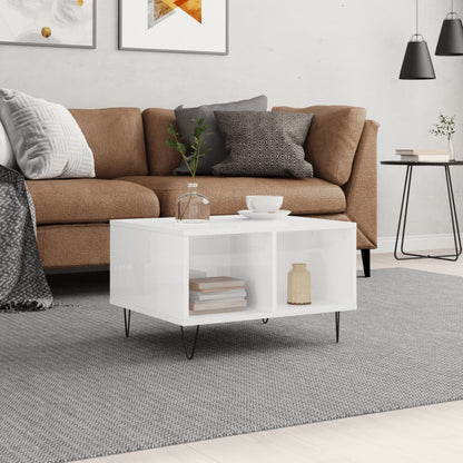 Couchtisch 60x50x36,5 cm verarbeitetes Holz Hochglanz weiß