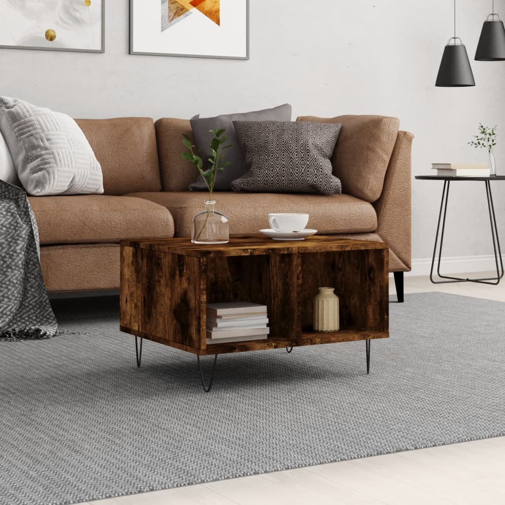 Couchtisch 60x50x36,5 cm verarbeitetes Holz in geräucherter Eichenfarbe
