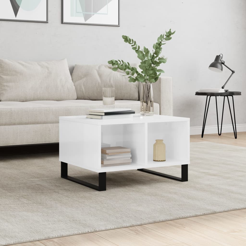 Couchtisch 60x50x36,5 cm verarbeitetes Holz Hochglanz weiß