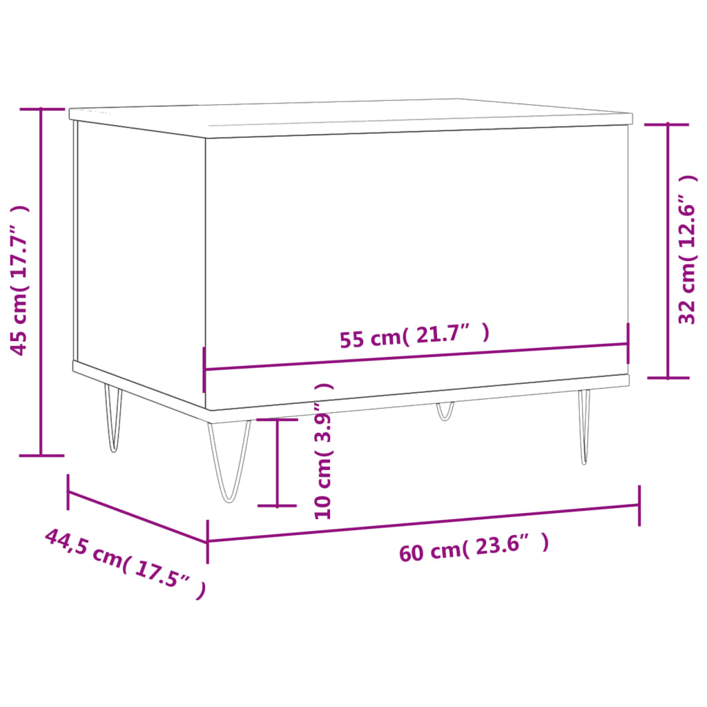 Couchtisch 60x44,5x45 cm verarbeitetes Holz Betongrau