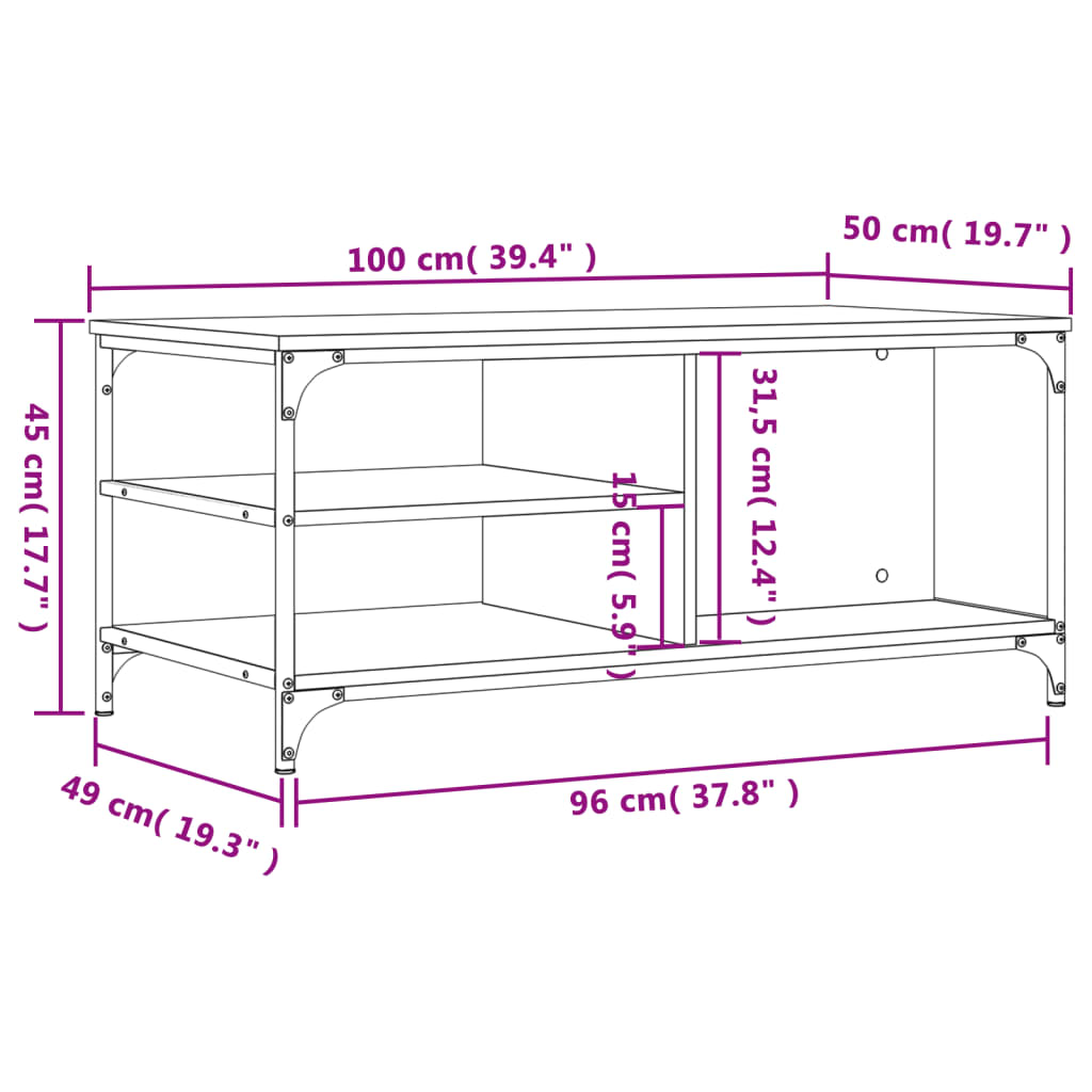 Couchtisch 100x50x45 cm verarbeitetes Holz Sonoma Eiche Farbe