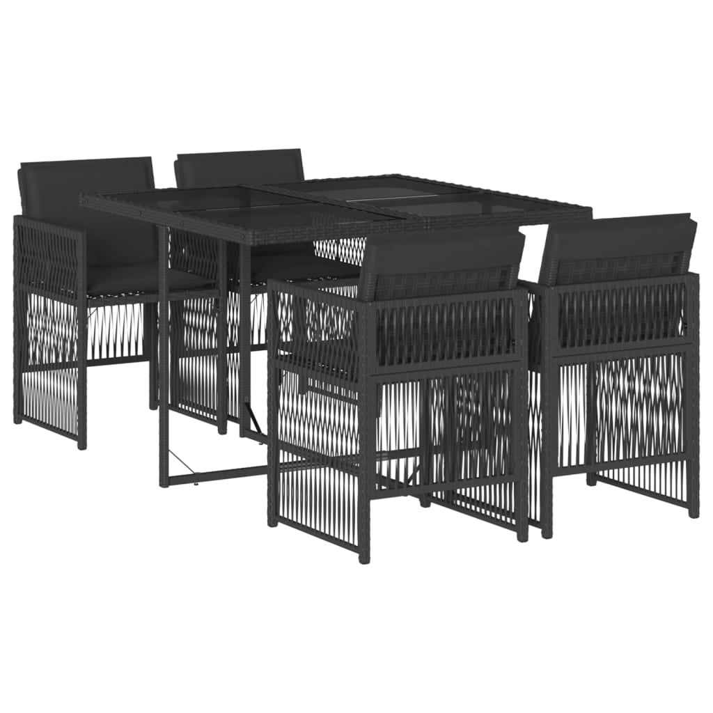 5-teiliges Gartenset mit Kissen Polyrattan schwarz