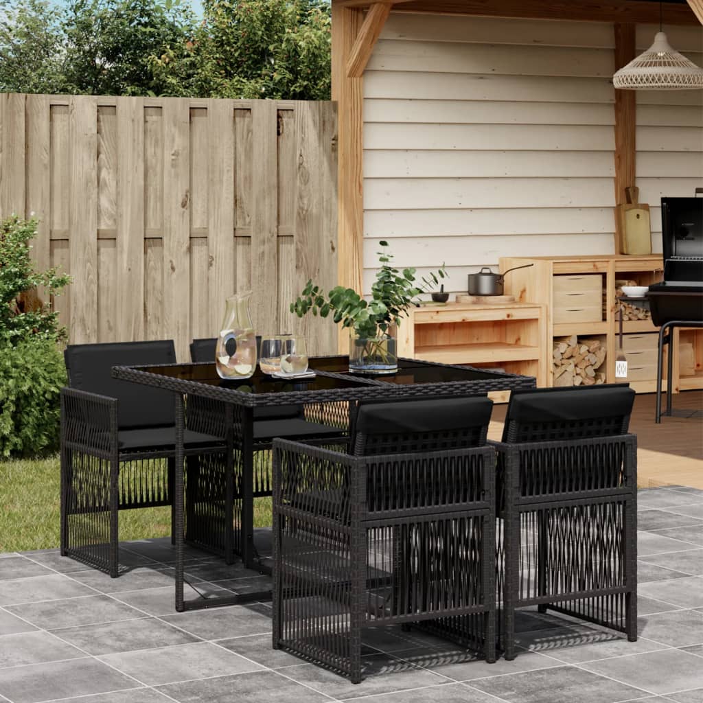 5-teiliges Gartenset mit Kissen Polyrattan schwarz