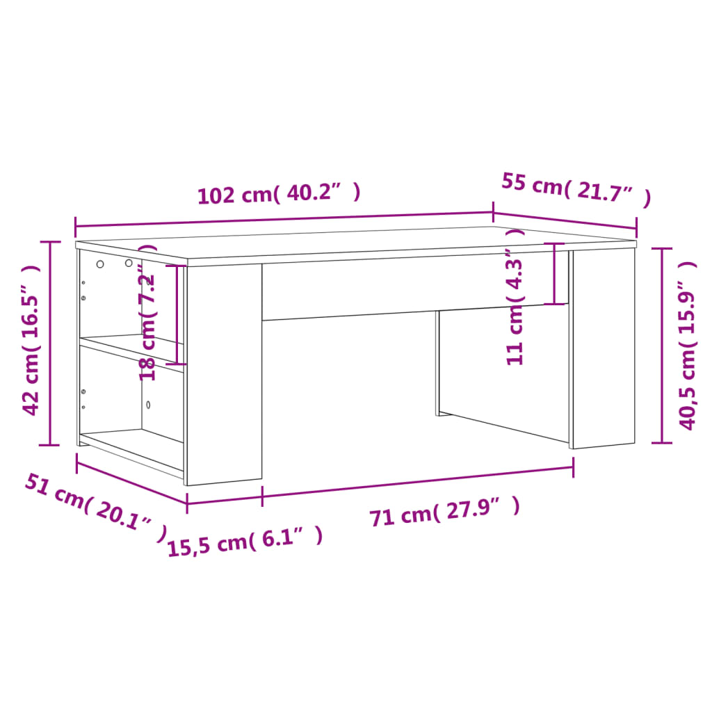 Couchtisch 102x55x42 cm verarbeitetes Holz weiß
