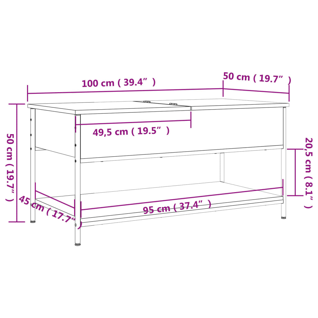 Couchtisch 100x50x50 cm verarbeitetes Holz und Metall schwarz