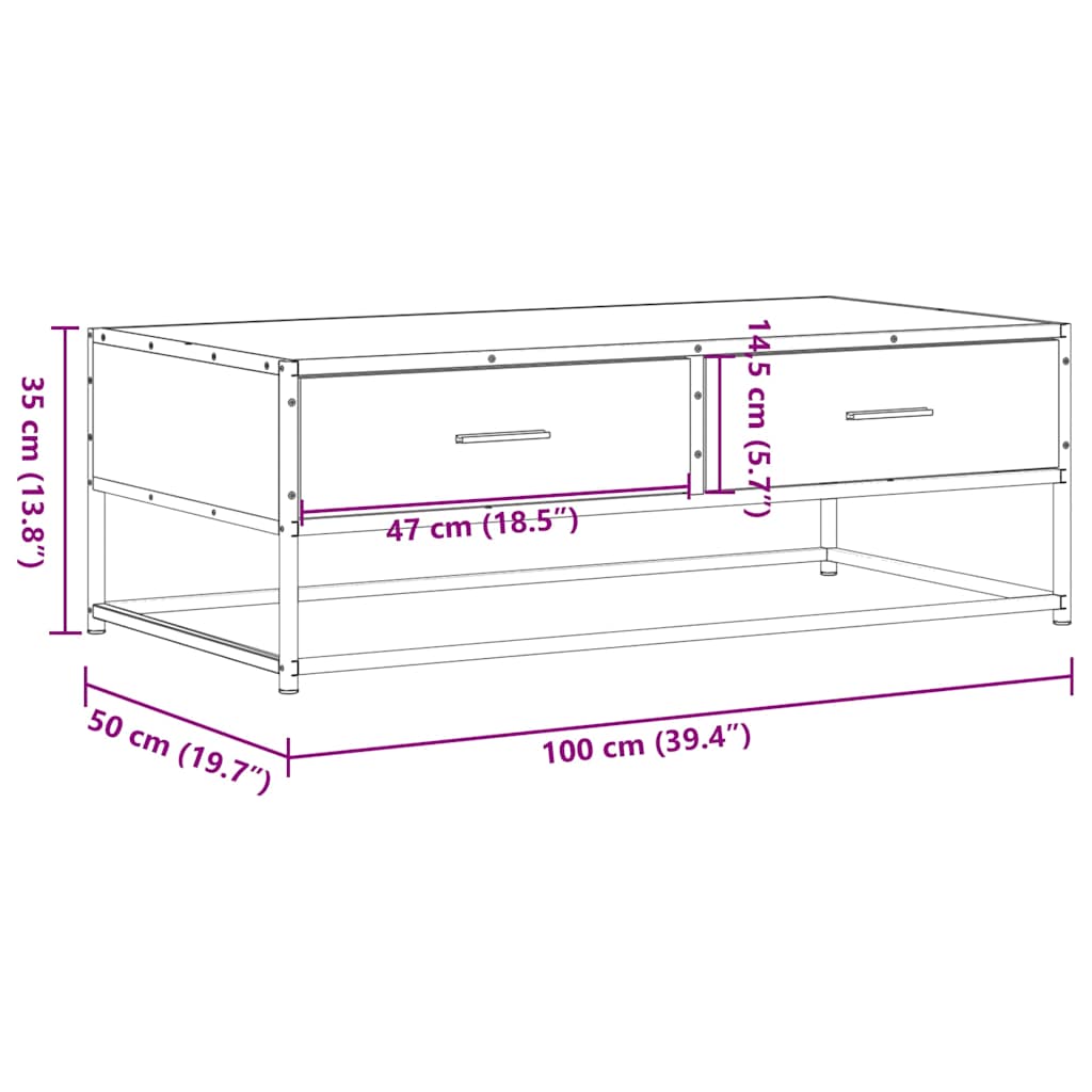 Couchtisch 100x50x35 cm verarbeitetes Holz und Metall schwarz