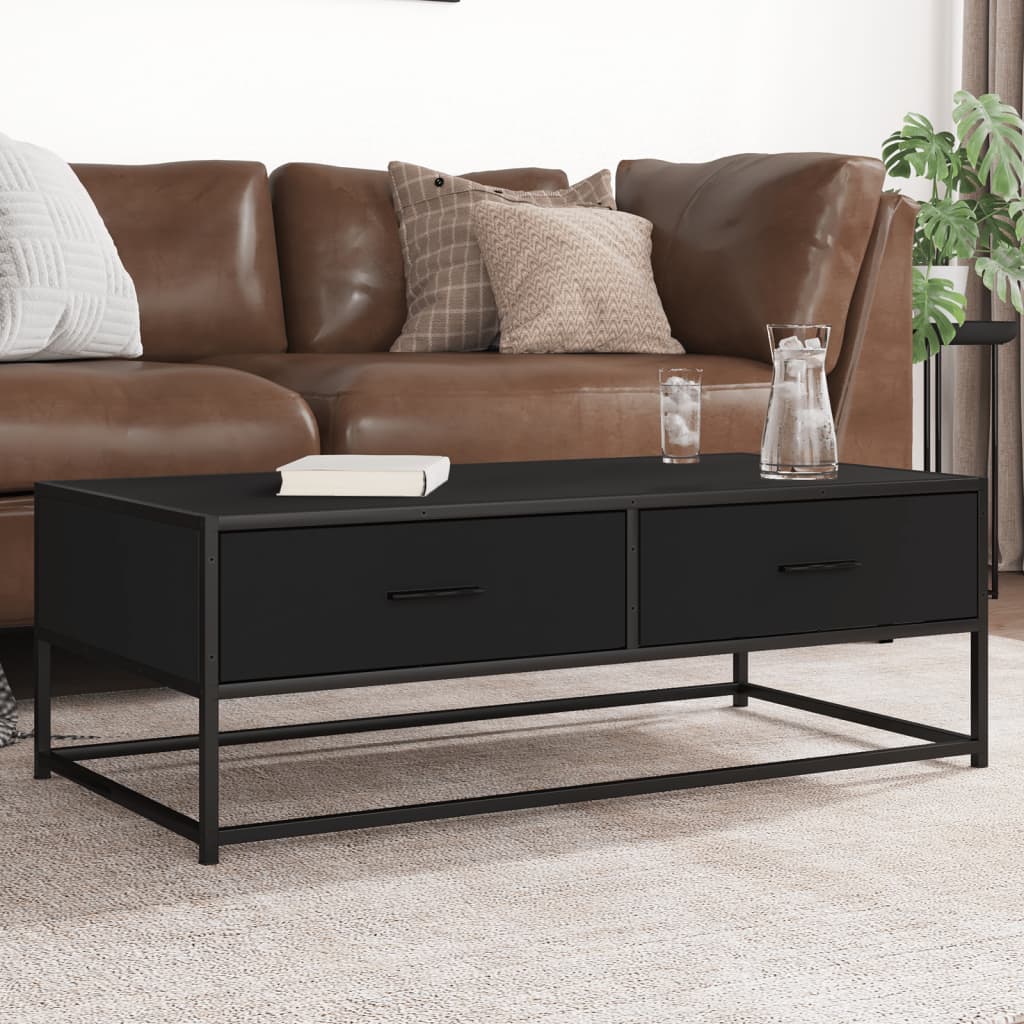 Couchtisch 100x50x35 cm verarbeitetes Holz und Metall schwarz