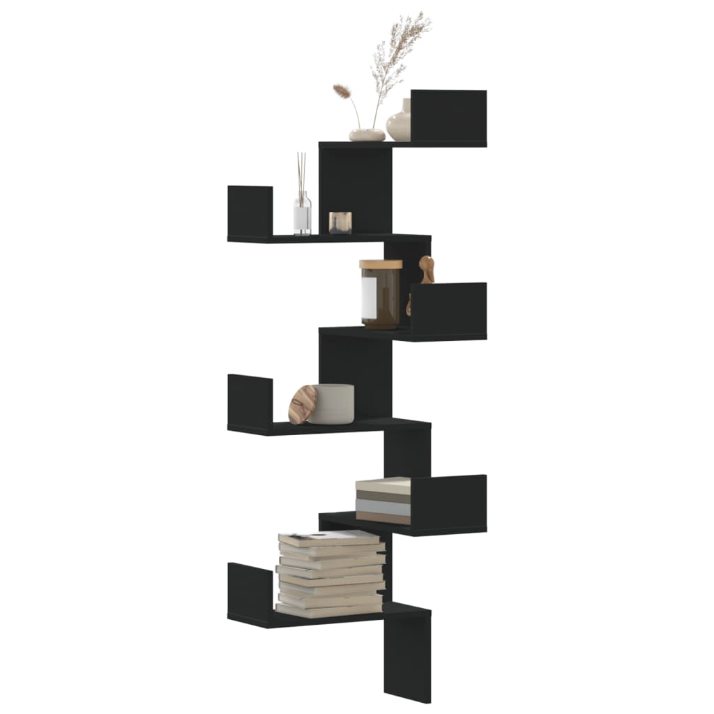 Eckwandregal 45x45x147 cm verarbeitetes Holz schwarz