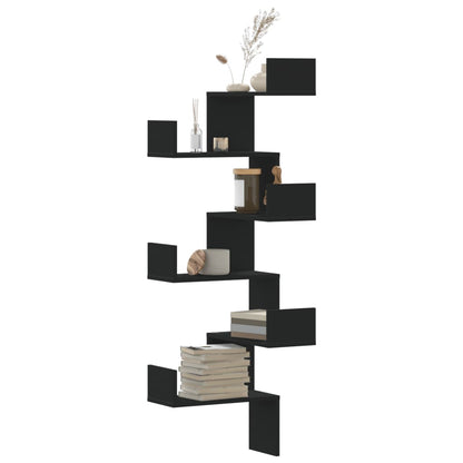 Eckwandregal 45x45x147 cm verarbeitetes Holz schwarz
