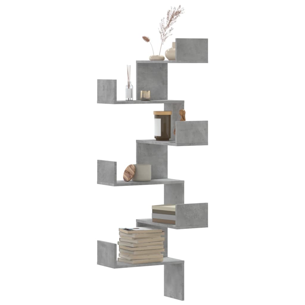 Eckwandregal 45x45x147 cm verarbeitetes Holz betongrau