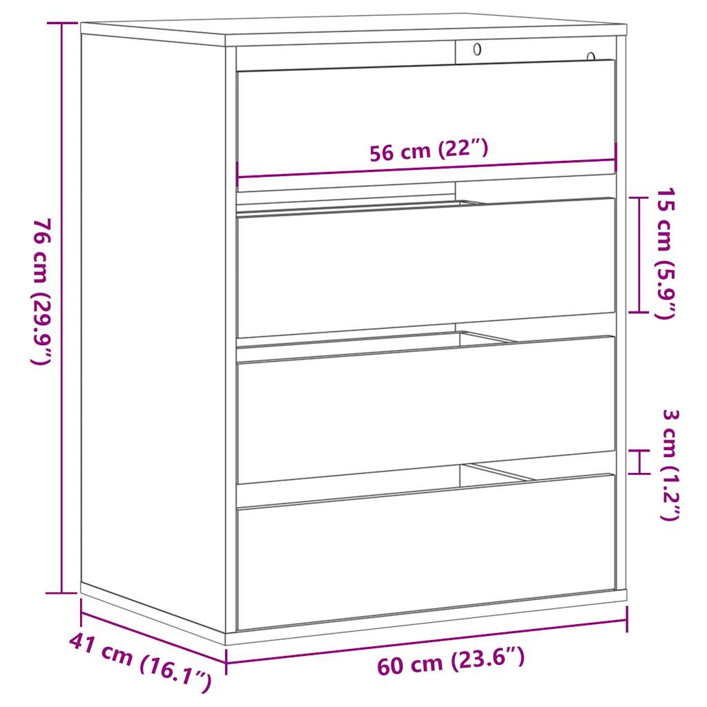 Kommode 60x41x76 cm verarbeitetes Holz Sonoma Eiche Farbe
